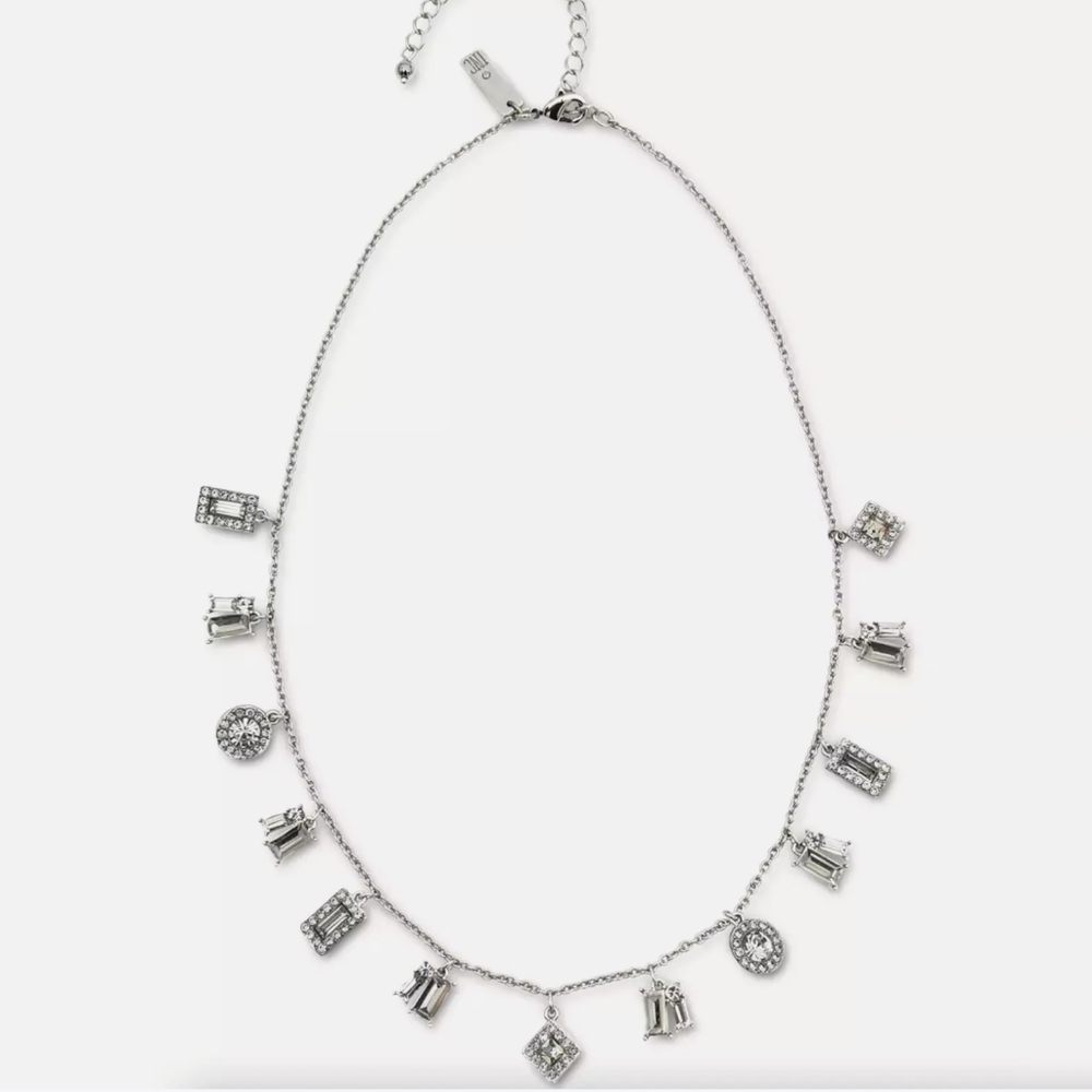 INC SILVER-TONE SHAKY CRYSTAL FRONTAL NECKLACE 18" +3" extender approximate